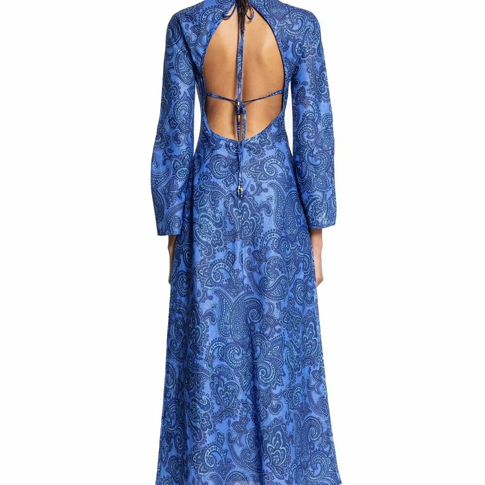 zimmermann blue paisley dress Zimmermann Fiesta Blue Paisley Print Cotton Long Sleeve Wrap Maxi Dress